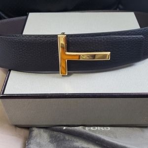 Reversible Mens Tom Ford Belt Black Brown Gold T
